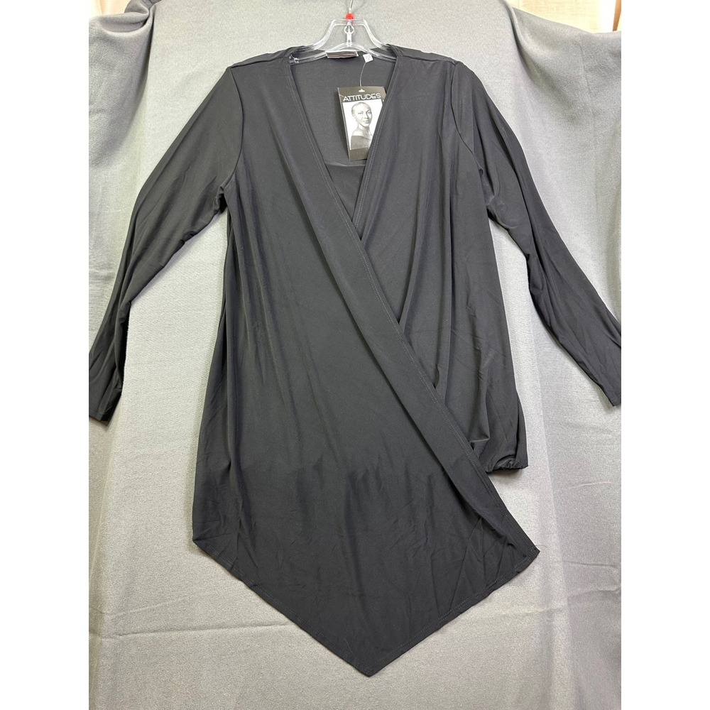 Attitudes by Renee Women's Black Long‎ Sleeve Wrap Asymmetrical Top NWT Small